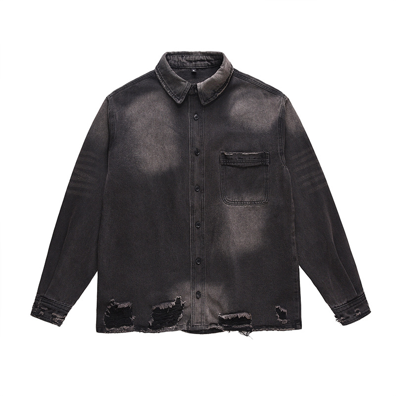 Street Fashion Vintage - Jaqueta Jeans Masculina Rasgada Estilo High