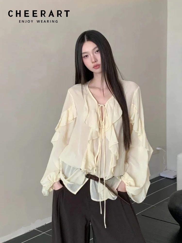 Cheerart babados decote em v g - Street Fashion Fall 2025 avaliação e preço