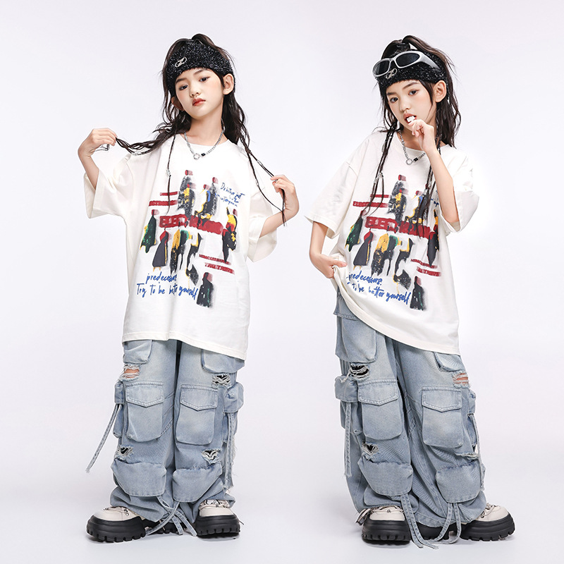 Criança kpop hip hop roupas de - Distressed Jean Rip avaliação e preço