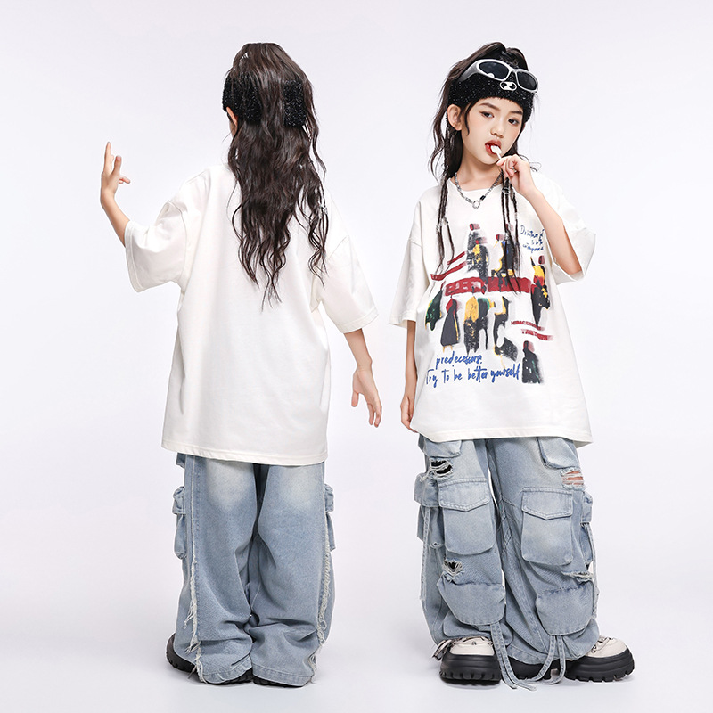 Criança kpop hip hop roupas de - Distressed Jean Rip avaliação e preço