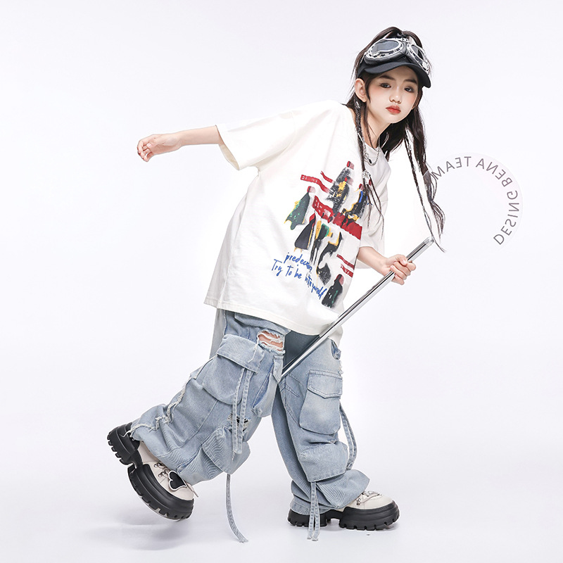 Criança kpop hip hop roupas de - Distressed Jean Rip avaliação e preço