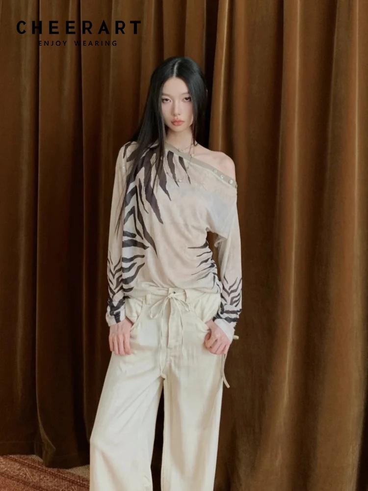 Cheerart zebra fora do ombro d - Street Fashion Fall 2025 avaliação e preço