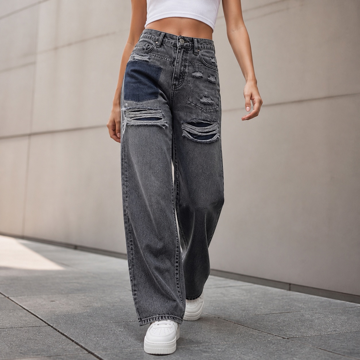 Calça Jeans Feminina de Cintur - Distressed Jean Rip avaliação e preço