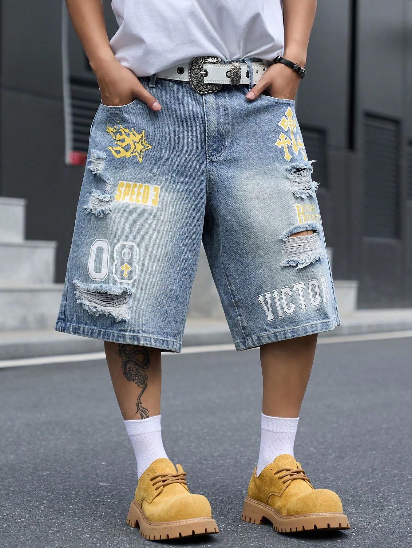 Bermuda Jeans Masculina Solta, - Distressed Jean Rip avaliação e preço